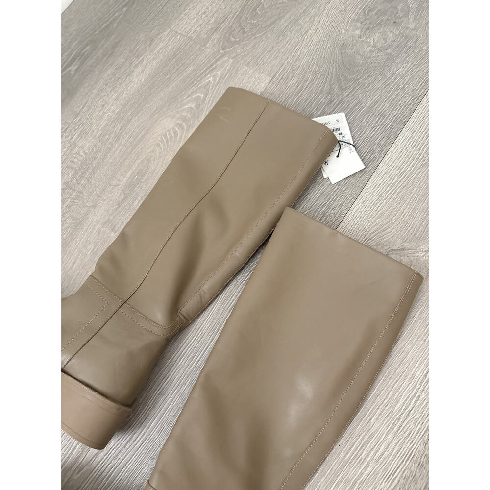 NWT Zara Leather Knee High Boots Size 5 Taupe Minimalist Blogger Fave - Picture 5 of 10